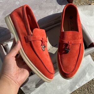 Loro Piana Orange Loafers with Tassel Detail